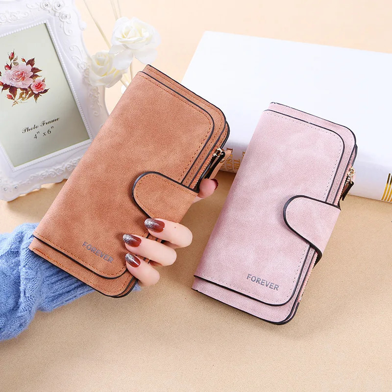 buckle womens Korean version wallet three fold fashion womens bag multi-card womens purse frosted two-tone fabric 250514