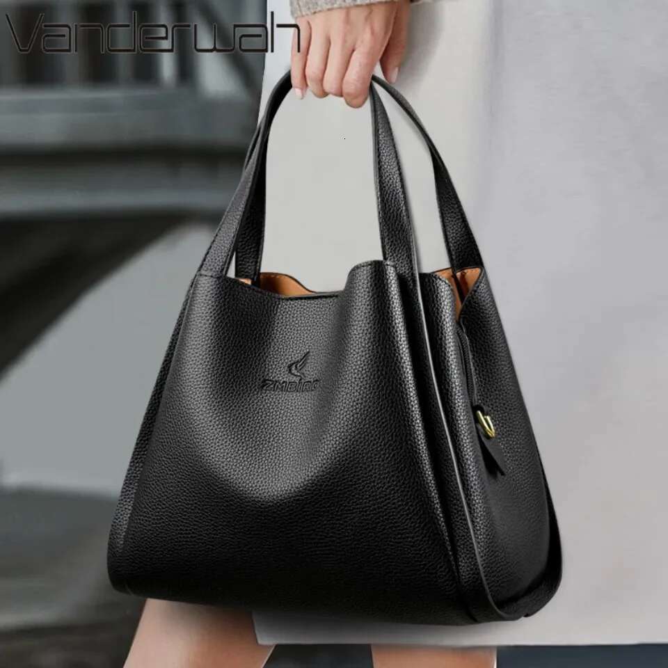 VANDERWAH Genuine Brand Soft Leather Top-Handle Bags Female Handbags Women Shoulder Crossbody Totes Messenger Bag 3 Layer Sac