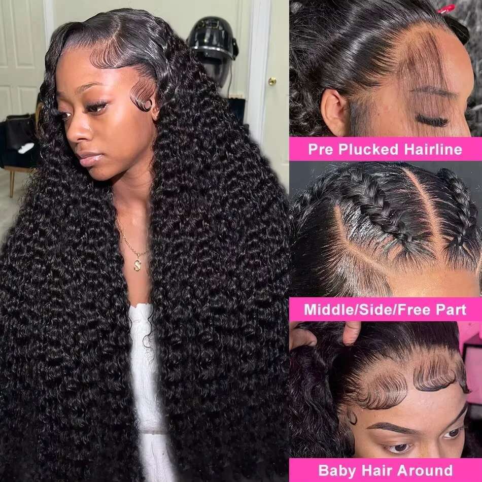 30 Inch 13x6 HD Transparent Deep Wave Frontal 200 Density 13x4 Lace Front Wig Human Hair Brazilian Raw hair Loose Curly Wigs