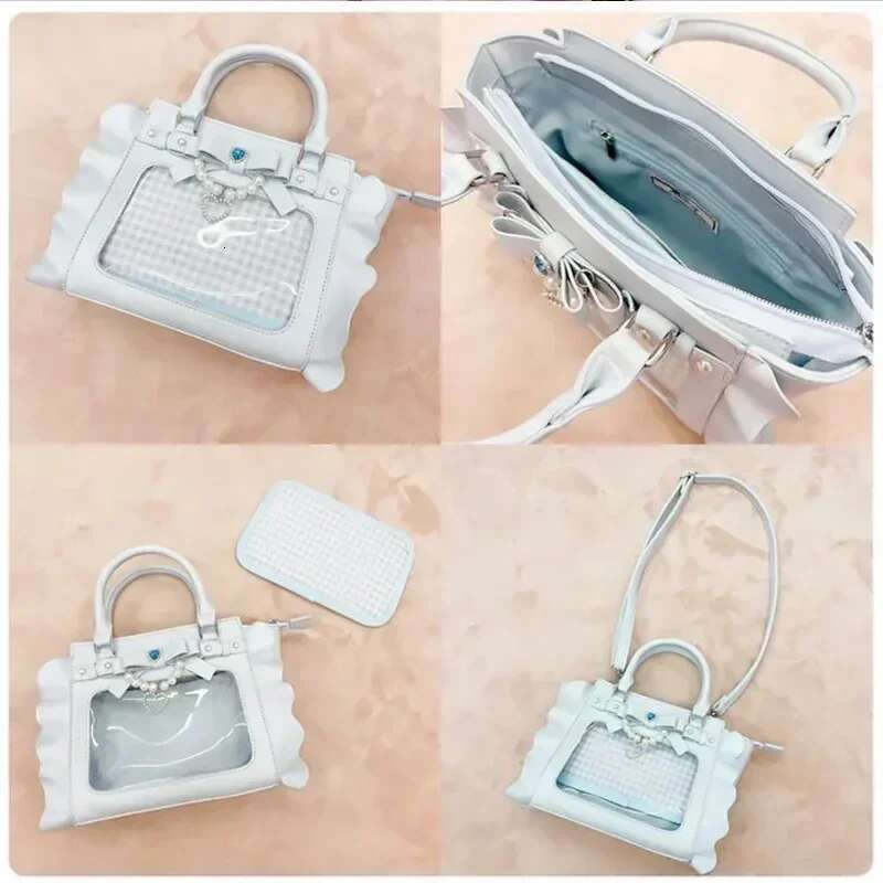 Japanese Lolita Lace PU Bags Women's Commuting Cute Handheld Mommy Small Square Portable Shoulder College Girls Pain Bag
