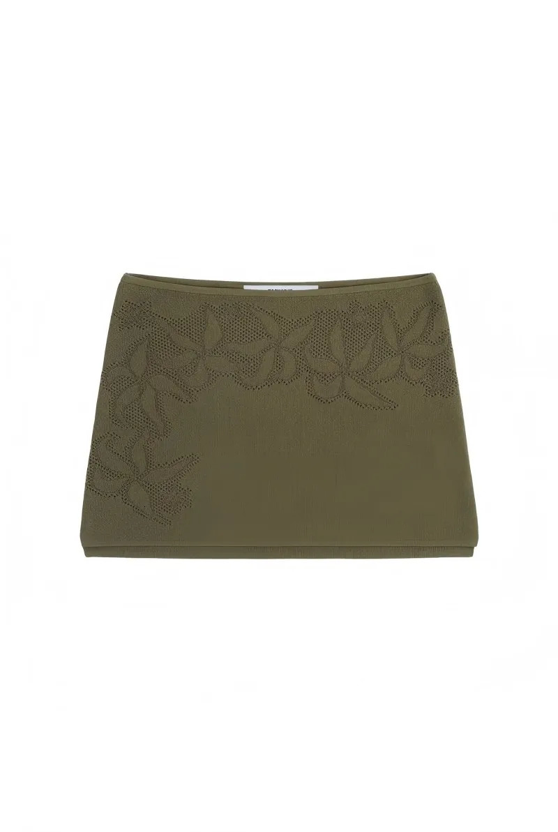 Tank black knitted tube top with green polka dot jacquard Low waist mini skirt hollow 250515