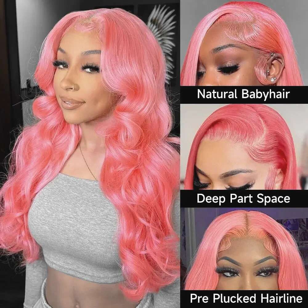 30 36 Inch 13x4 Front Wig Human Hair Body Wave 13x6 Hd Lace Frontal for Women Light Pink Colored Wigs Pre Plucked