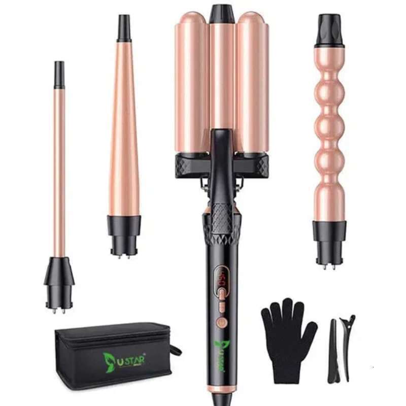 Curling Iron 4 In 1 Crimper Wand Set 3 Barrel Hair Waver With LED Temperature Control