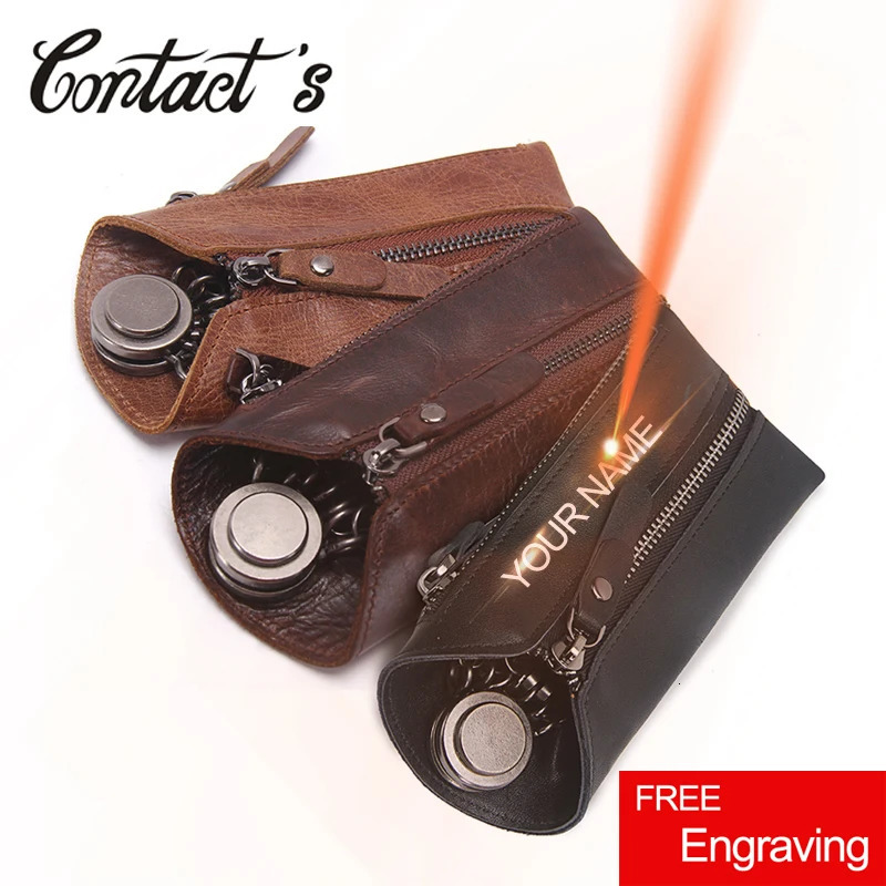 Vintage Genuine Leather Men Key Wallet For Car Keychain Covers Zipper Key Case Bag Male Key Holder Housekeeper Keys Organizer 250515