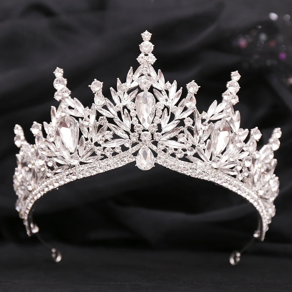 Elegant Wedding Women Hair Tiara Crystal Bridal Tiara Crown Diadem Veil Tiaras Wedding Hair Accessories Headpieces Head Jewelry 250509