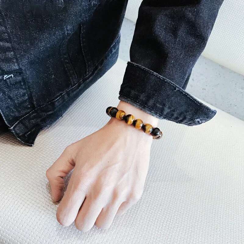 Tiger Eye Men And Women Natural Stone Jewelry Healing Buddha Elastic Rope Couple Crystal Bead Bracelet