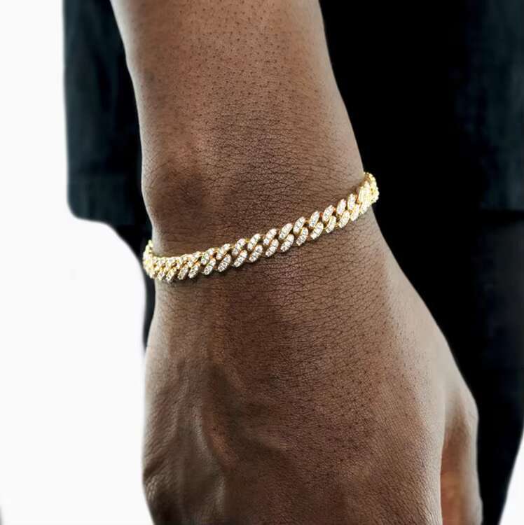 Hip Hop Single Row 925 Silver Bracelet VVS D Color Moissanite Diamond Bracelet Cuban Miami Chain Iced Out Tennis Link Chain
