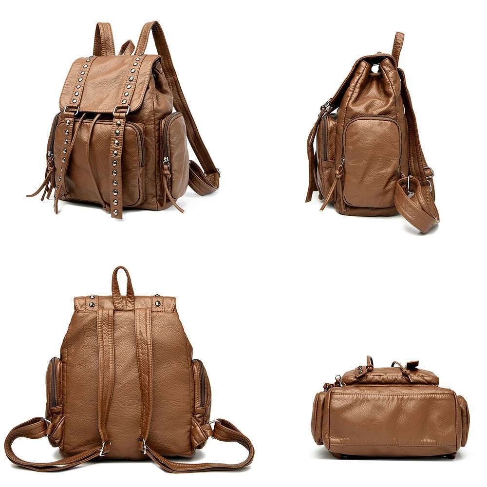 High Quality PU Leather Fashion Rivet Design Ladies Shoulder Bag Large Capacity Women Anti-Theft Backpack