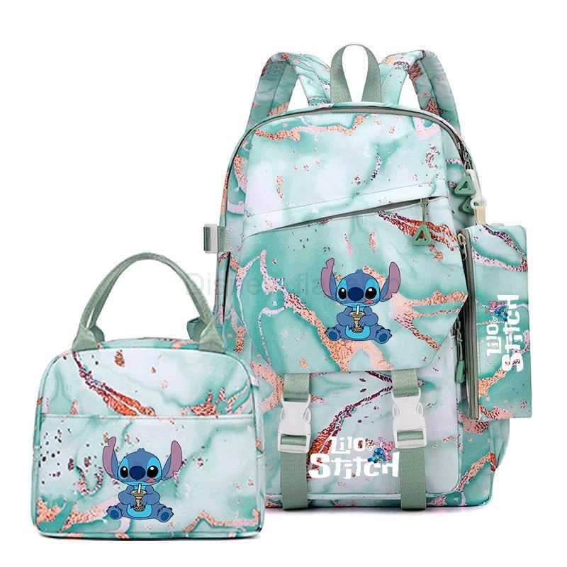 Disney Large Capacity Stitch Backpack Pencil Case Foldable Insulated Cooler Lunch Bag Schoolbag Set Casual Daypack For Daily UseXJ250515