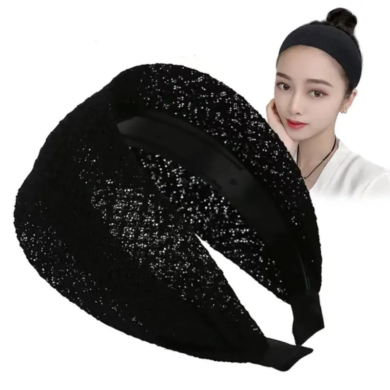 Fashionable Wide Lace Headband Anti-Slip n Stylish Wide Embroidered Border Womens Knitted Hair Accessories Elegant Style 250509