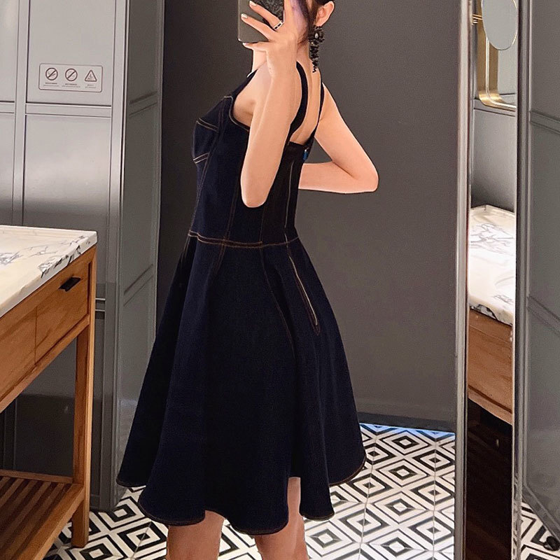 New Arrival Women's Washed Denim Mini Dresses Trendy Square Neck Sleeveless Waist Up Vest Dresses Designer Fashion Classic Luxury Zipper Back Clo