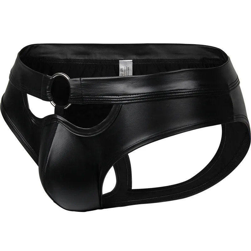 Mens G-string Thongs Hollow Back Jockstrap Sexy Gay Underwear Black Faux Leather Panties Man Lingerie Erotic Penis Underpants 250515