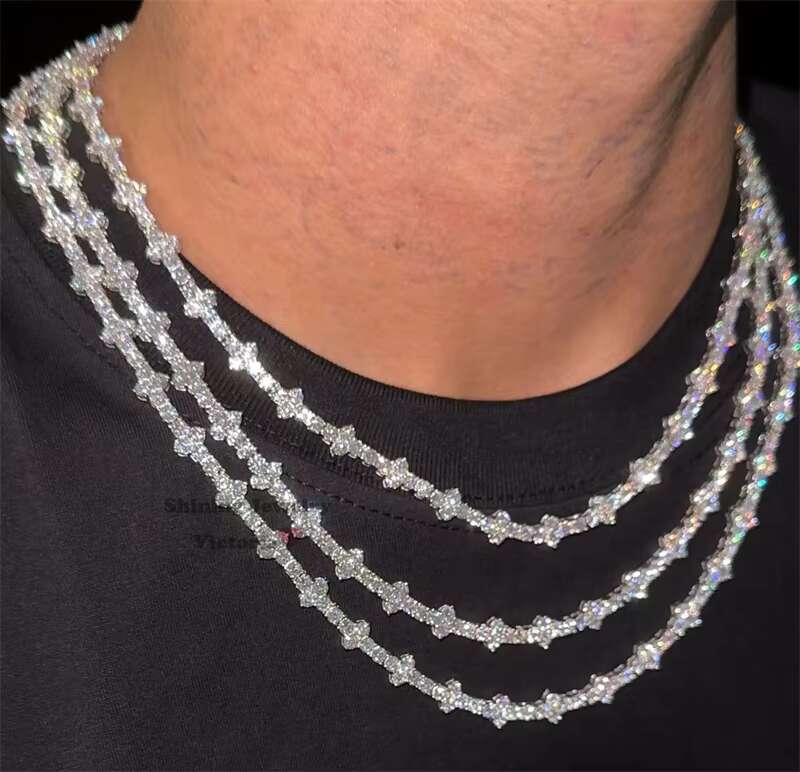 In Stock Cheapest Price Hip Hop Jewelry 925 Sterling Silver 3mm VVS Moissanites Diamond Cross Necklace Moissanite Tennis Chain