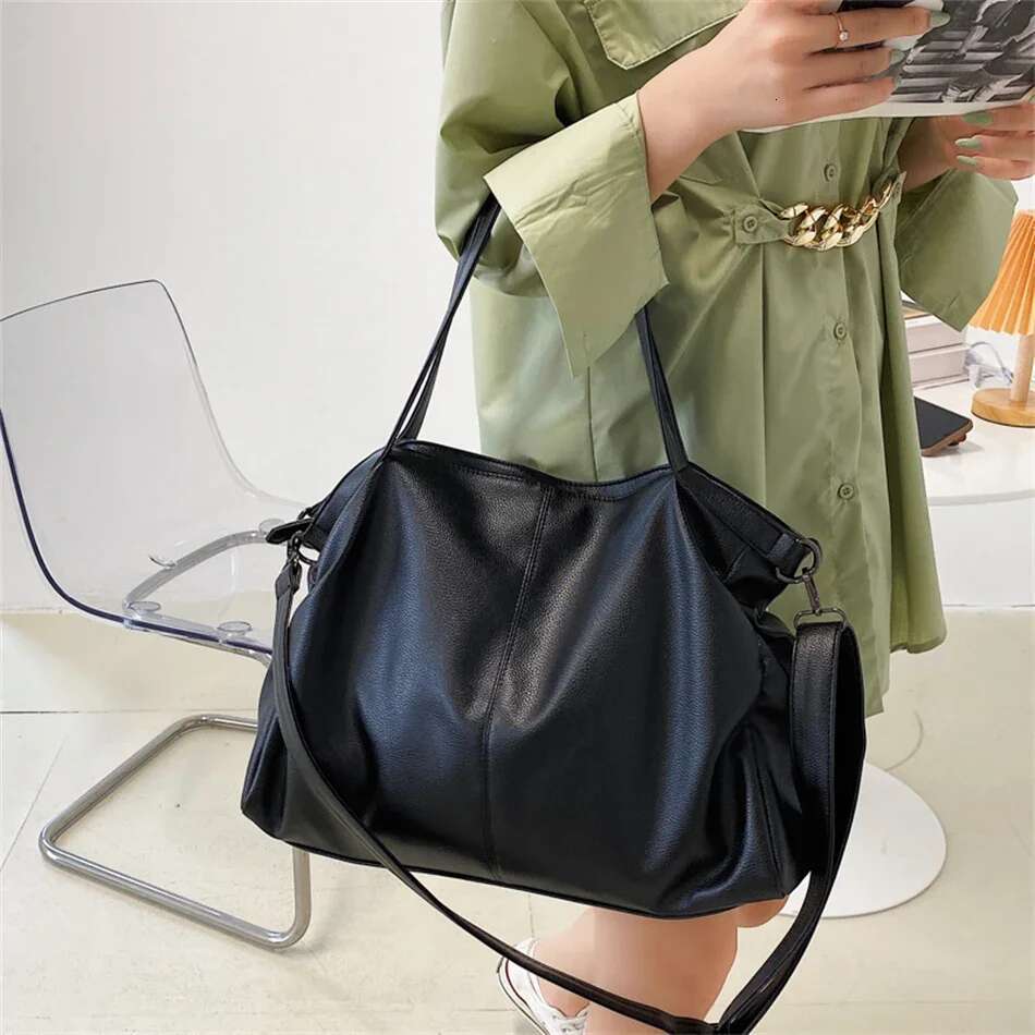Large Black Shoulder crossbody Bags for Women Hobo Shopper Sac Solid Color Quality PU Leather Handbag Lady Travel Tote Bag
