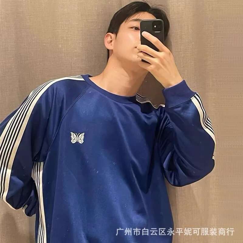 2025 Fashion Needles Track Butterfly Embroidery Japanese Tide Casual Long-Sleeved Men And Women Pullover Round Neck Sweater