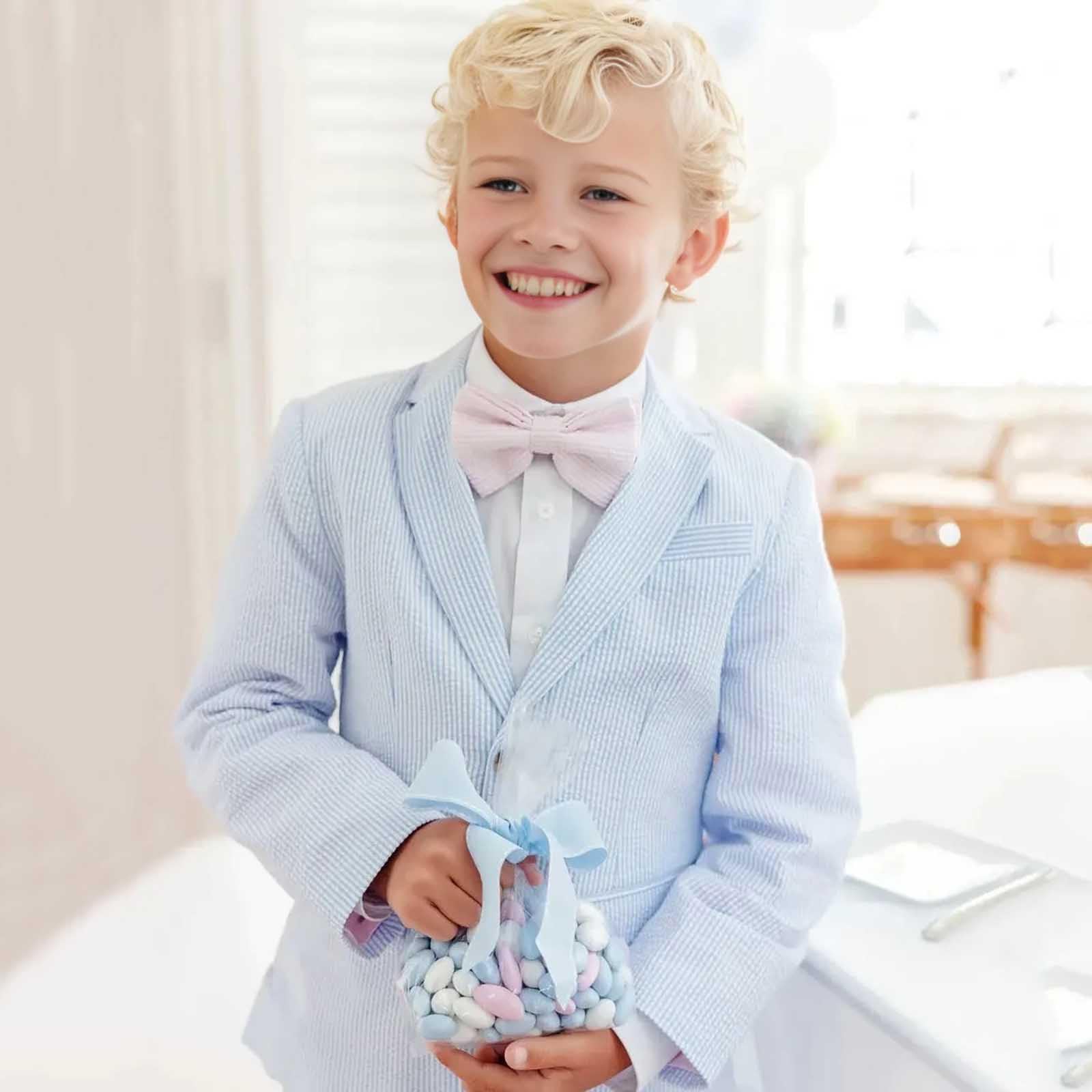 Boys Seersucker Suit 2 Piece Tuxedo for Boys Striped Blazer Pants Boys Summer Beach Wedding Suit