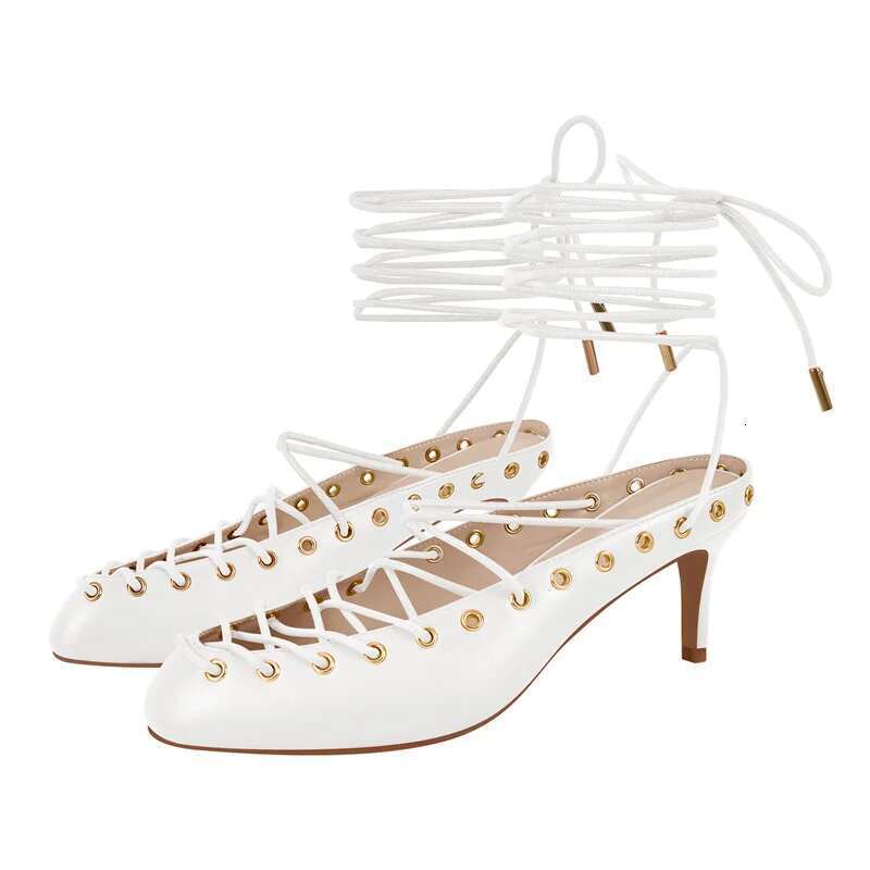 Onlymaker Women White Closed ToeLace Up Mules Kitten Heel Stiletto Summer Sandals Coeset Heels