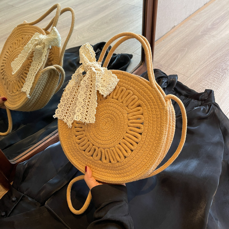 New spring grass woven women's crossbody bag specially designed for girls, summer simple round bag woven designer trendy shoulder bag versatile l