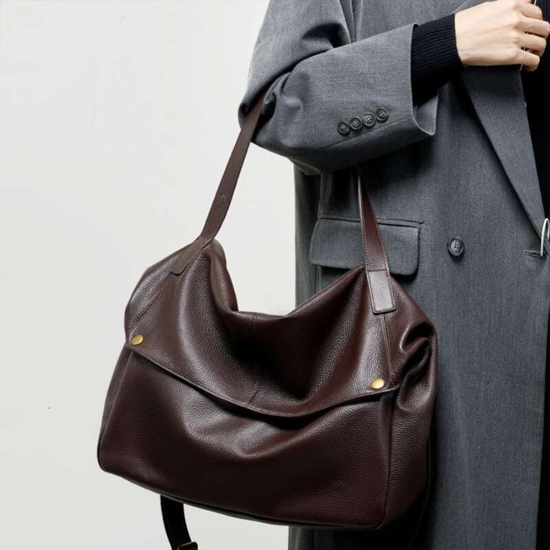 Brand New Capacity Shoulder Genuine Large Soft Leather Bag Simple Casual Women's Tote Handbags
