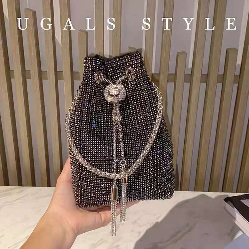 Women's Handbag Glitter String Bucket Crystal Shiny Rhinestones Dia Evening Wedding Party Clutch Purse Crossbody Bag