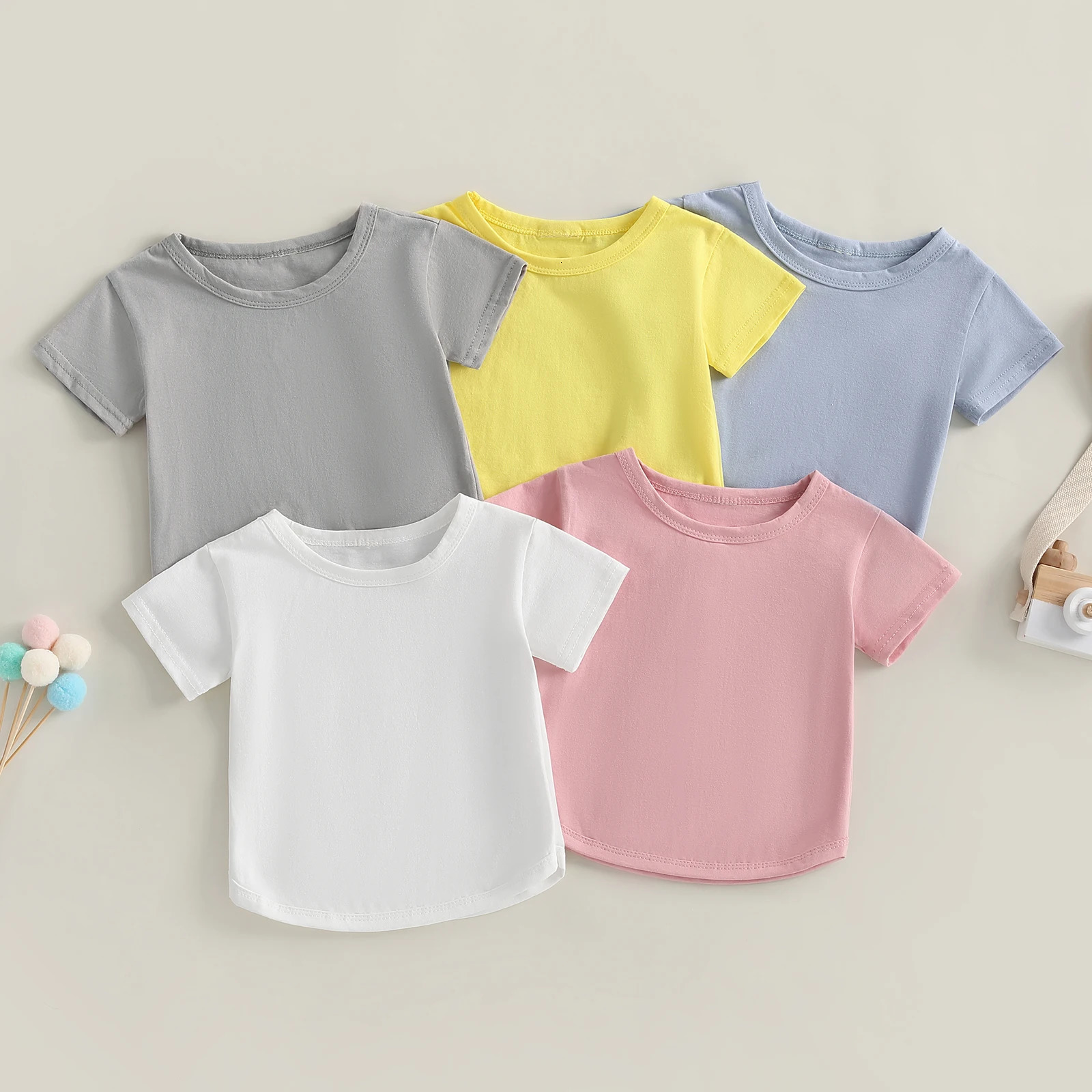 Pudcoco Kids born Baby Boy Girls T-Shirt Casual Summer Round Neck Solid Color Loose Short Sleeve Pullover Shirt Toddler 0-3T 250515