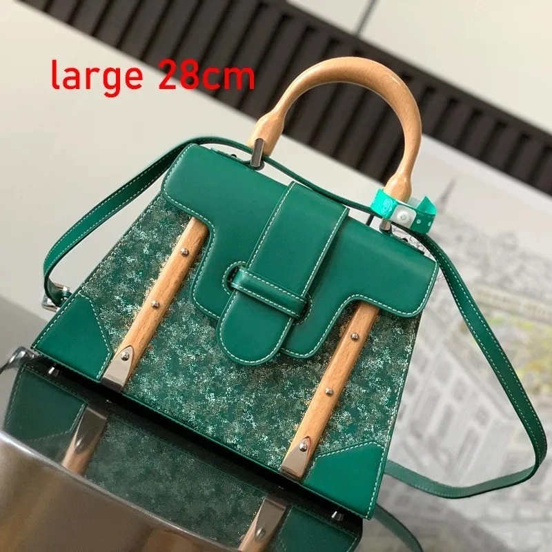 Top designer handbag leather waterproof wooden handle style women's bag horizontal shoulder bag travel beach handbag