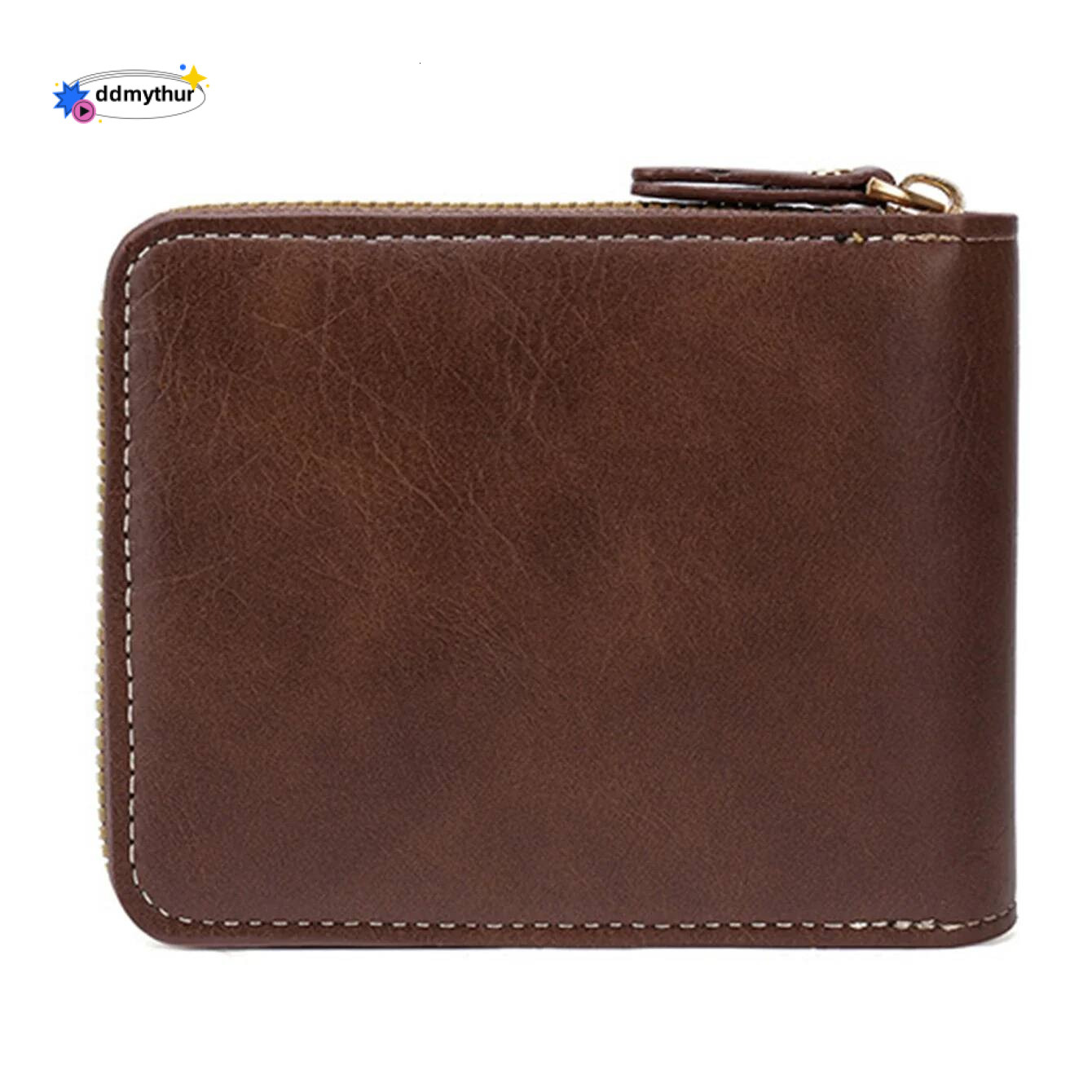 Men High Quality PU Leather Vintage Small Wallet Short Horizontal Zipper Coin Pocket Tri-fold Card Case Purse Billetera Hombre ddmythur