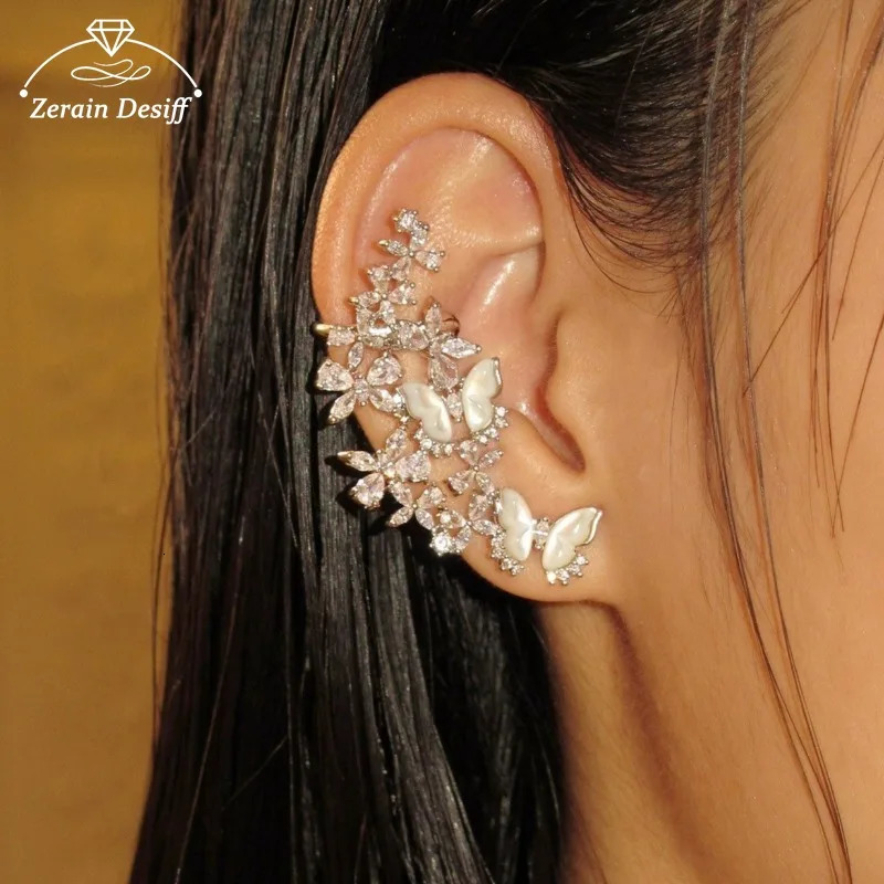 Fashion White Shell Butterfly Ear Clip Earrings Integrated 1 Pcs Rhinestone Left EarCuff Silver Plated Earring Jewelry 250515