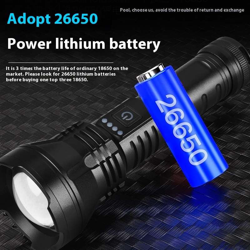 New white laser flashlight with strong light zoom, multifunctional tactical distance adjustment, high brighess LED beads, Huawei fast charging