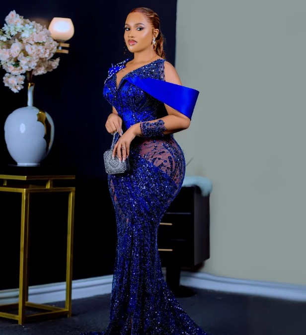 Blue Aso Ebi Prom Dresses Sheer Neck Long Sleeves Mermaid Beaded Lace Evening Gowns Formal Gown Illusion Sweep Train Birthday Dress Engagement Dresses