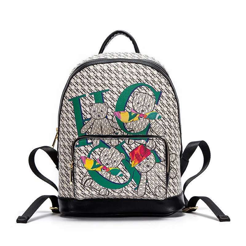 HC Simple 2024 New Large Capacity Design With Bear Cartoon Letter Backpack Women's Bags