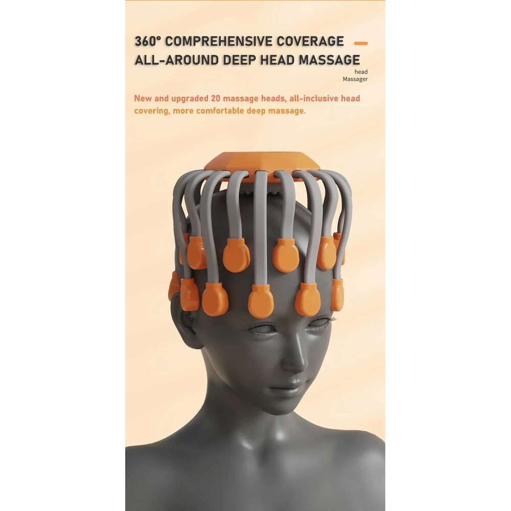 20Massage Heads Orange Scalp Head Massager Red Light Vibrator Octopus Scratcher For Relaxation Stress Migraine