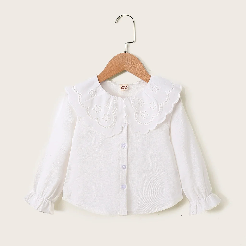 1-6 Years Kids Girls Long Sleeve Top Lace Doll Collar Autumn Korean Style White Shirt Toddlers Girls Daily Versatile Clothes 250515
