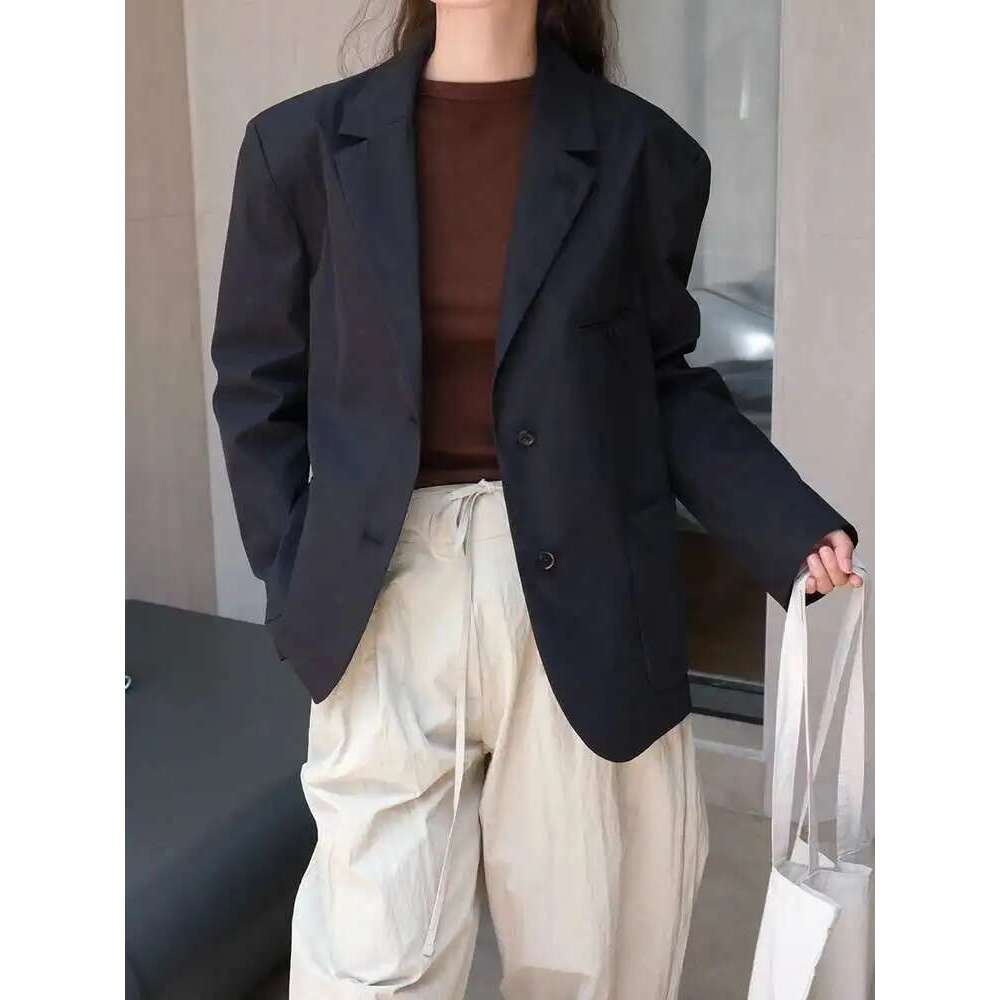 EAM Women Blue Pocket Brief Thin Big Size Blazer New Lapel Long Sleeve Jacket Fashion Tide Spring Autumn 2025 1Dh6593