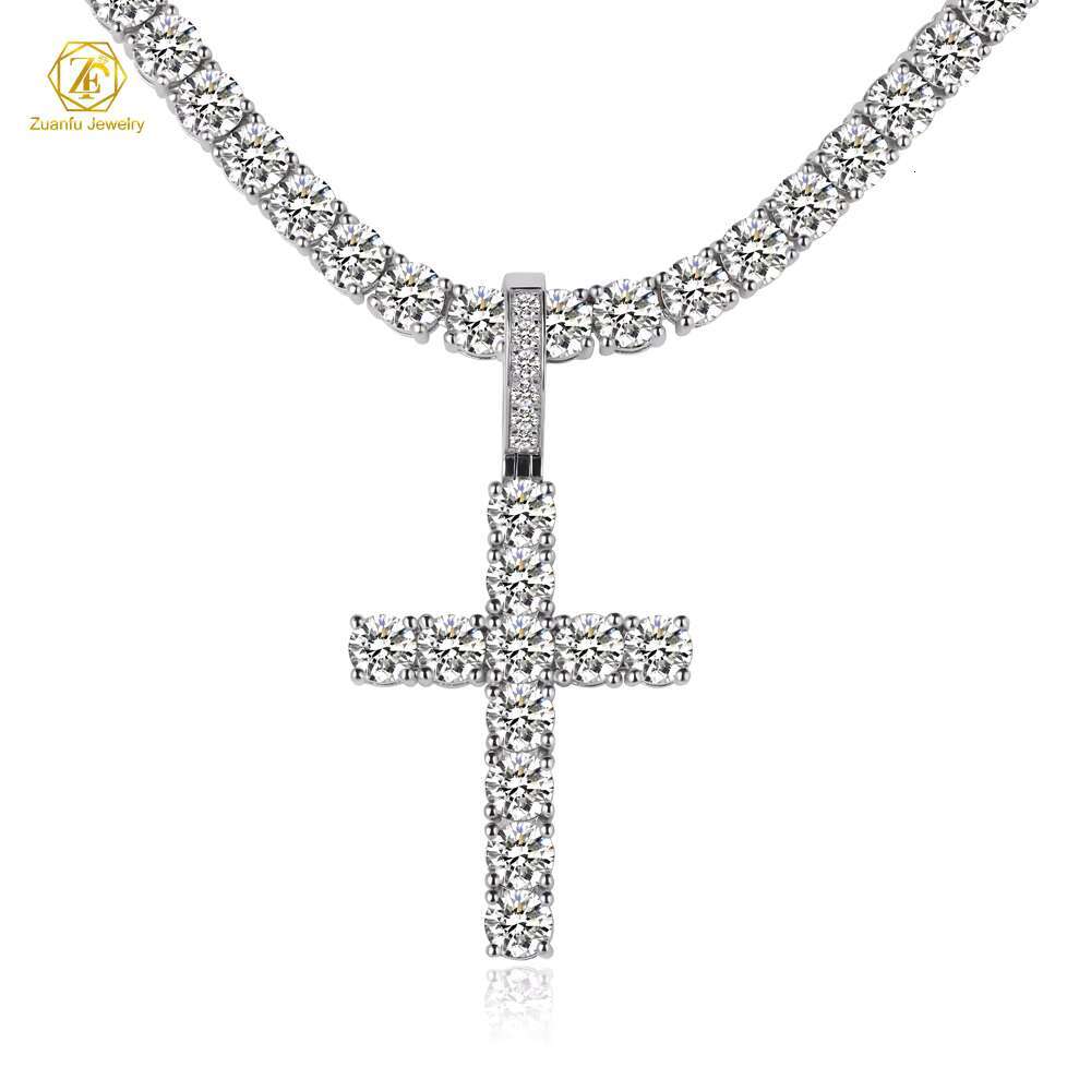 RTS 5mm D VVS1 Moissanite Diamond Pendant 925 Silver Plated Rhodium GRA Moissanite Cross Pendant for Christianity