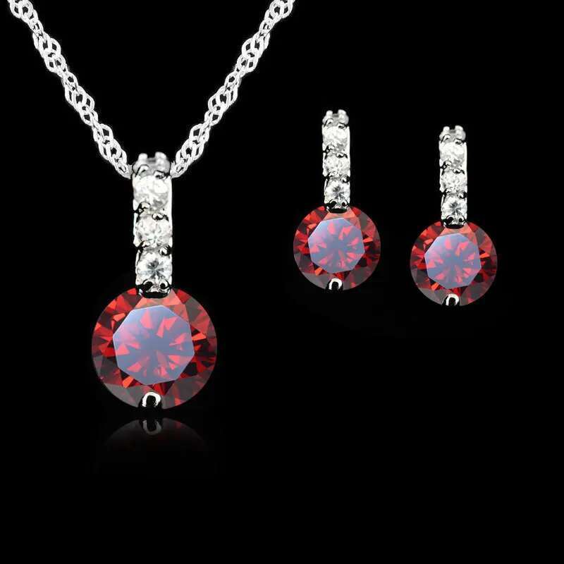 Sterling Sier Jewelry Sets Women Wedding Austrian Crystal Pendants Necklace Earrings Set For Female/Bridal
