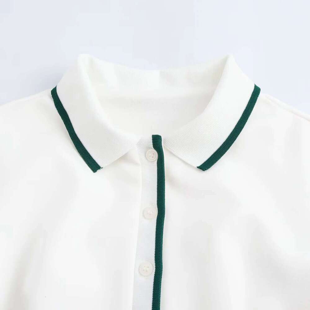 2025 Spring New Women's Fashion Sweet And Simple Wave Style Wide Swing Ribbed Short Dress