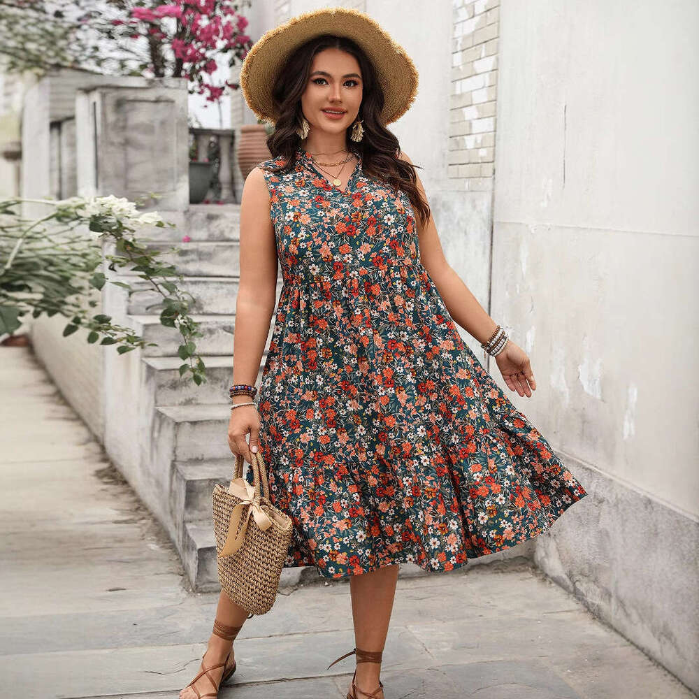 Plus Size Beach Dress Summer Dresses Devise Women Designer Clothing White Dress Spring summer Elegant Fashionable Reduced Age Printed Sleeveless Dress