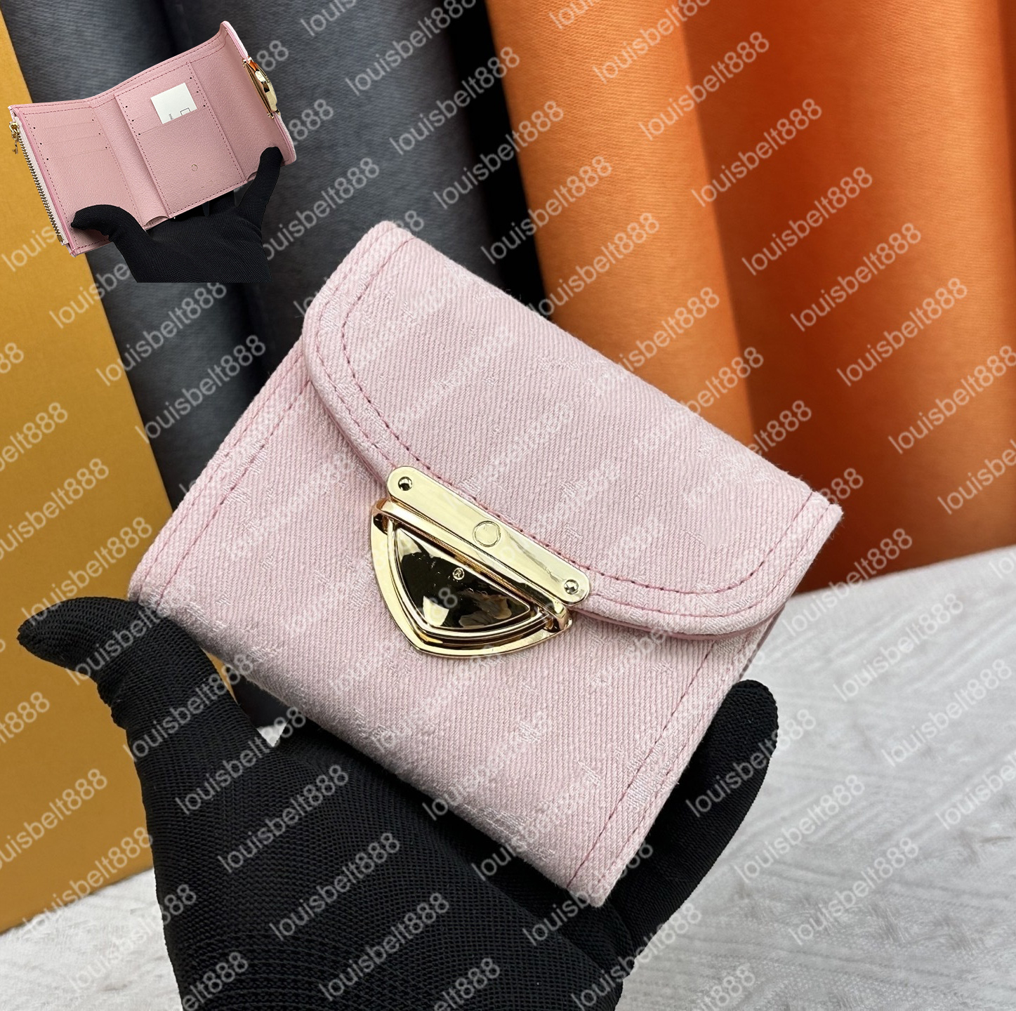 Pink blue Denim Designer Wallet Denim Bag Key Coin Purse Zipper Wallet Long Short Wallets Flower Letter Travel Wallet Card Holder Purse with box