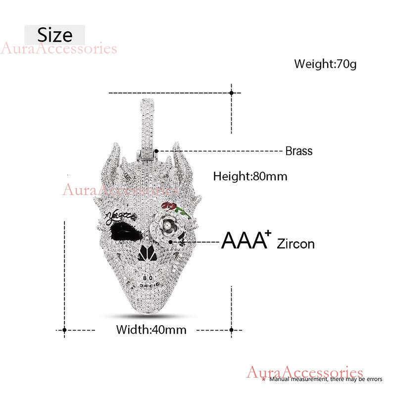 Bling Hip Hop Jewelry White Gold Plated Brass AAAAA CZ Dia Skull Head Necklace Mens Iced Out Pendant