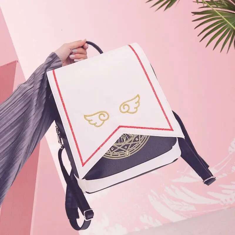 PU Women Backpack with Angel Wings Anime Card Captor SAKURA Kawaii Mini Cardcaptor Sakura Printing School Bags