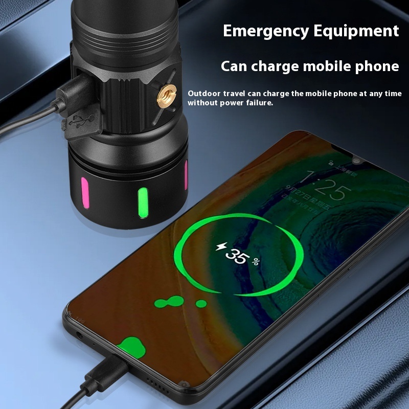 Ultra bright laser flashlight outdoor camping atmosphere light with expandable zoom, large capacity rechargeable, and long-lasting battery life hot-sa