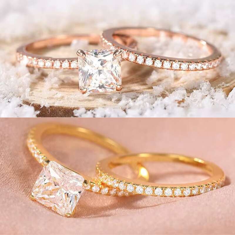 Princess cutting GRA pure silver electroplated women's engagement wedding pyroxene ring