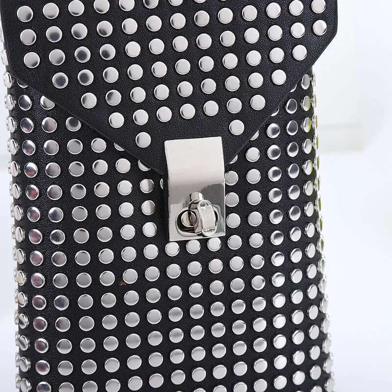 PU Leather Mini Women's Shopper Shoulder Rivet Flap Chain Crossbody Bags Designer Purses And Handbags Female Retro Phone Bag