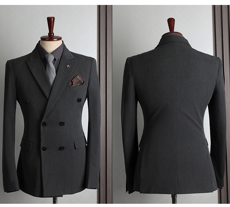 Double-breasted suit suit men's formal wear business casual fashion Korean version slim-fit plus-size wedding suit for men