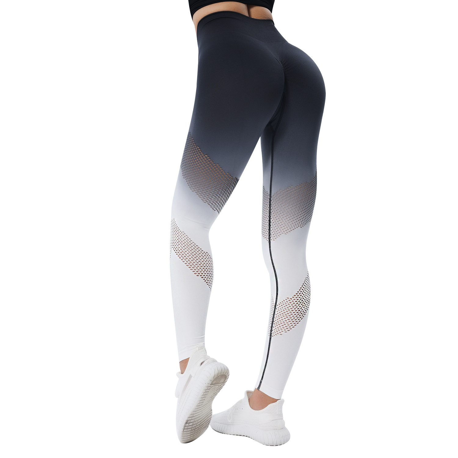 Outdoor quick-drying hollow gradient color hip-lifting long yoga pants for women seamless high waist yoga fitness pants