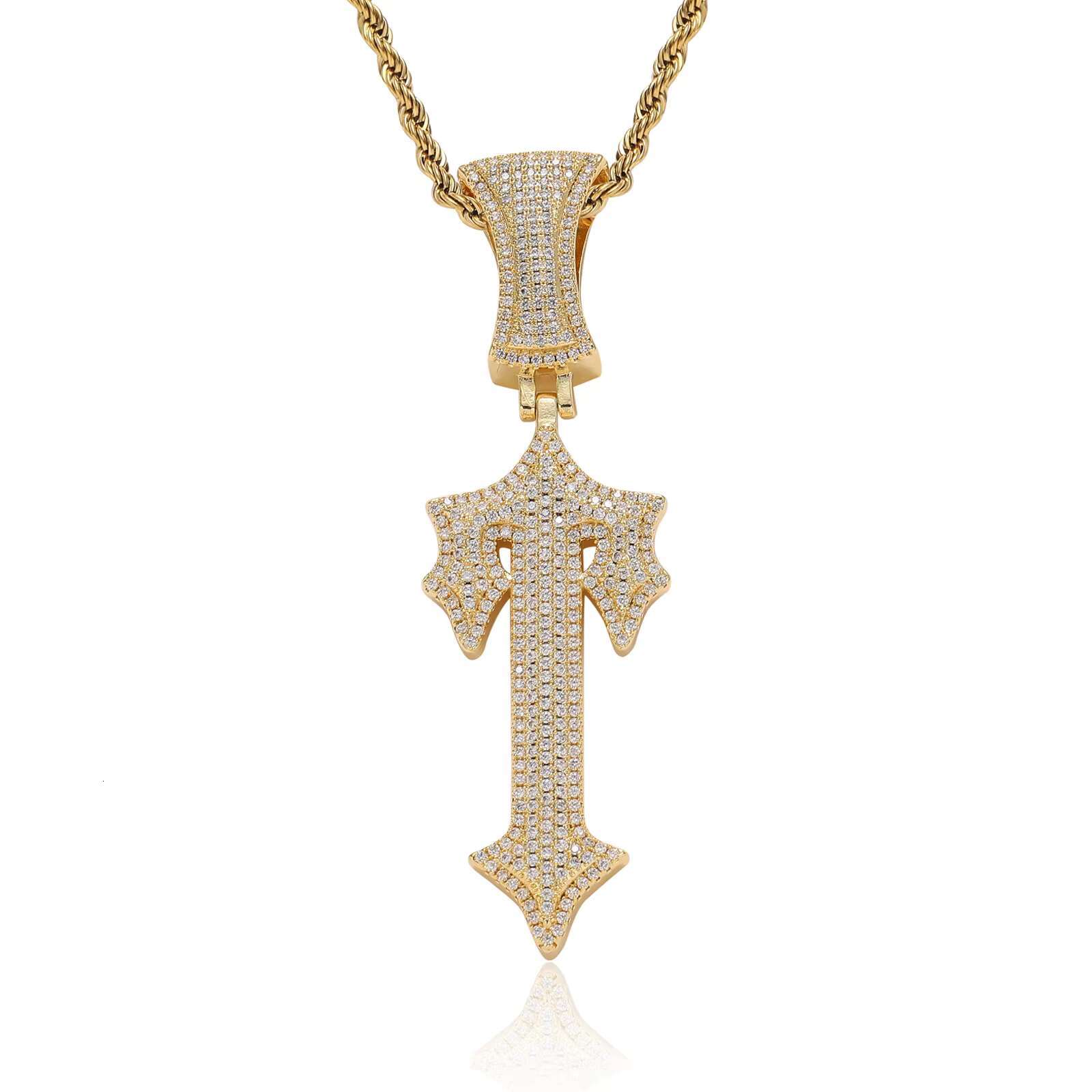 BES Fashion Men's Hip Hop Necklace Jewelry Icy Bling Cubic Zirconia Letter Iced Out Dia Cross Sword Pendant
