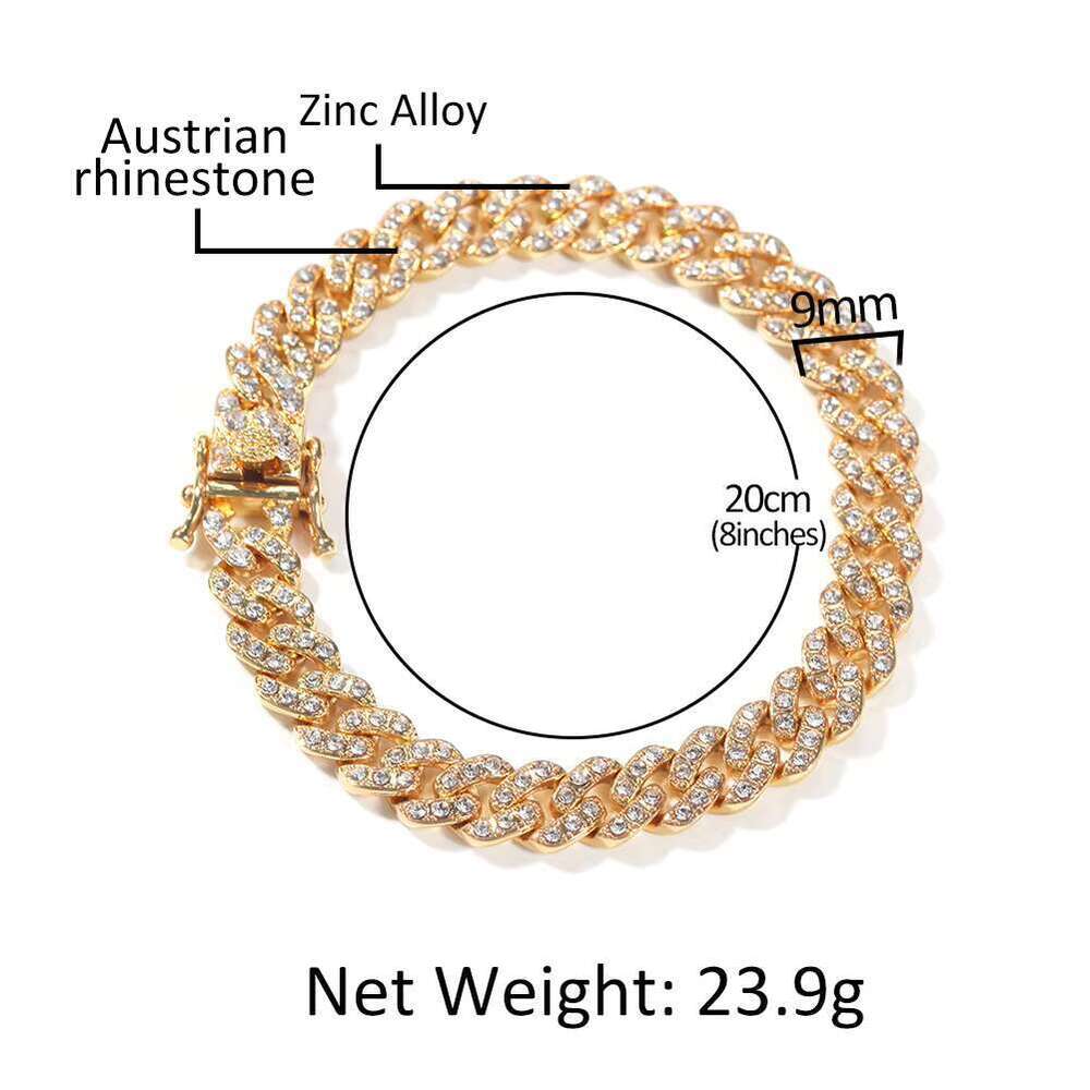 DHCollections 9mm Iced Out Cuban Link Chain Necklace Bracelet Set Hiphop Style Gold Silver Rhinestone Jewellery for men