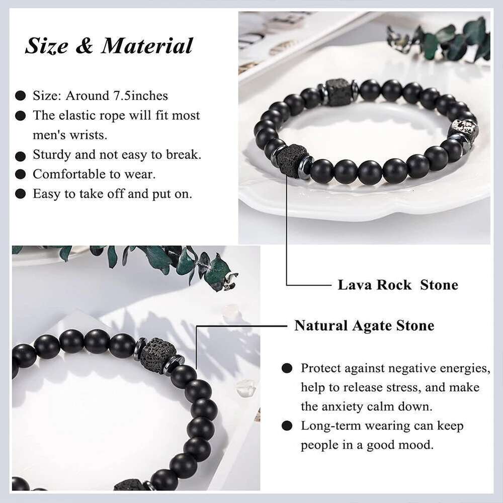 Fathers Day Mens With Love Card Natural Stone Beaded Lava Rock Bracelet Dad Birthday Gifts Ideas