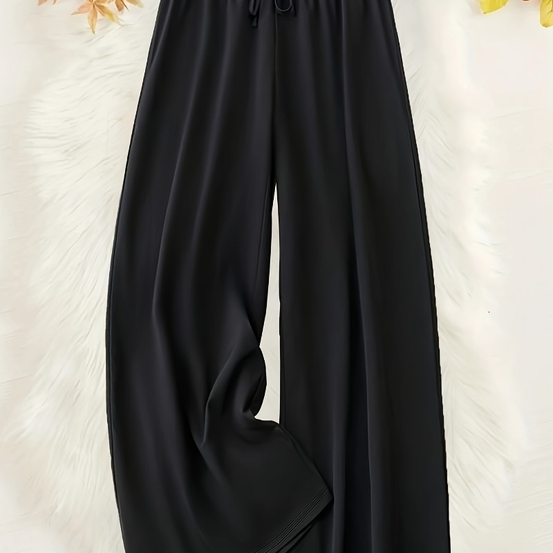 Plus Size 1XL5XL Casual Pants for Women Solid Drawstring Waist Wide Leg Loose Trouser 250506